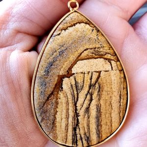 New Picture Jasper Gold Wrapped Teardrop Pendant